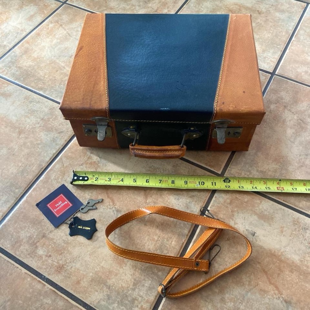 Vintage 1990s Brown and Black Leather Mini Suitcase - Picture 6 of 6